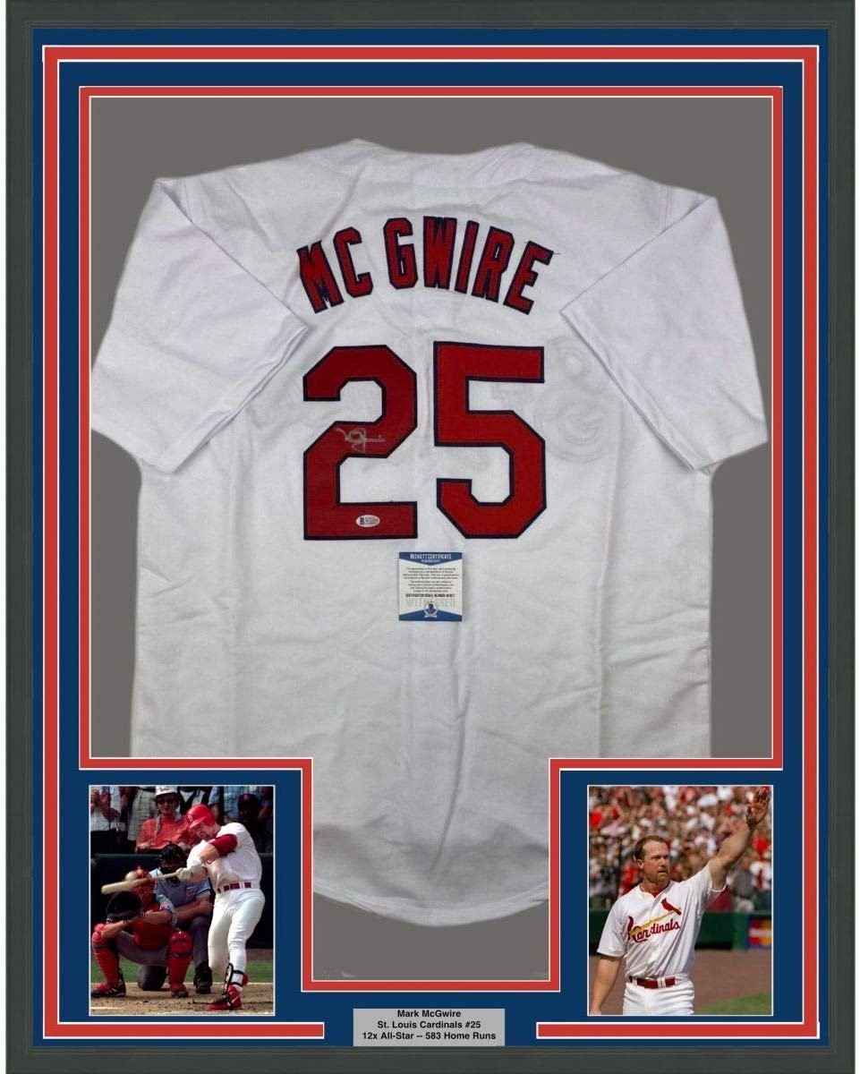 Framed Autographed/Signed Mark McGwire 35x39 St. Louis White Jersey JSA COA