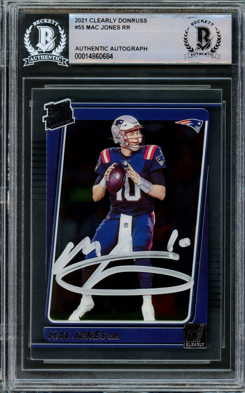 Mac Jones Signed 2021 Panini Donruss Clearly RC 55 New England Patriots Beckett
