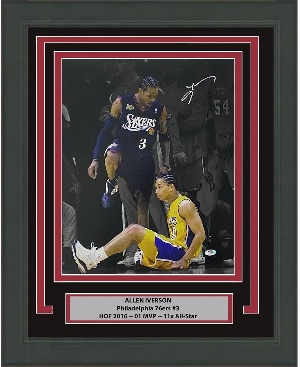 FRAMED Autographed/Signed ALLEN IVERSON Step-Over 16x20 Photo PSA COA
