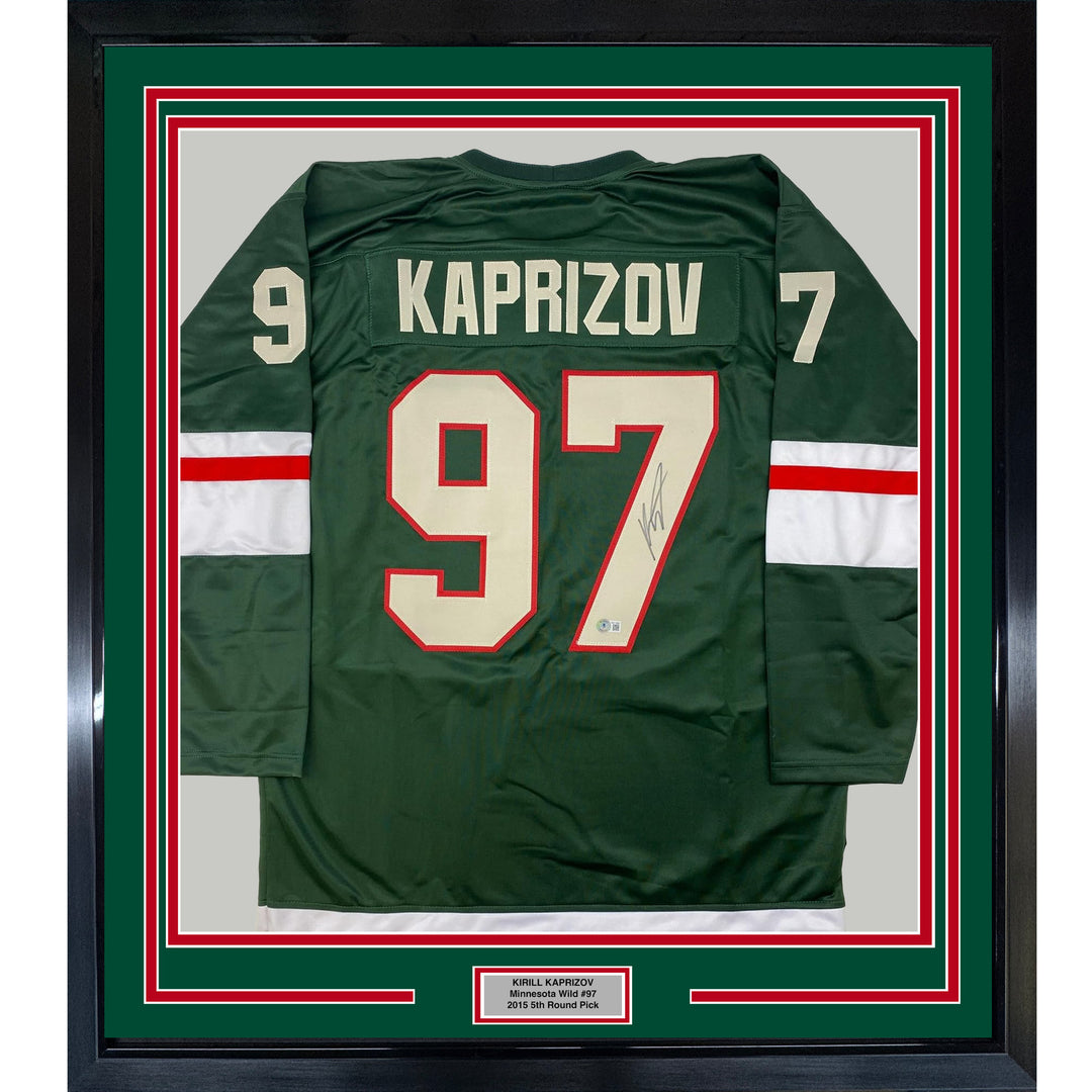Framed Autographed/Signed Kirill Kaprizov 33x42 Minnesota Green Jersey BAS COA