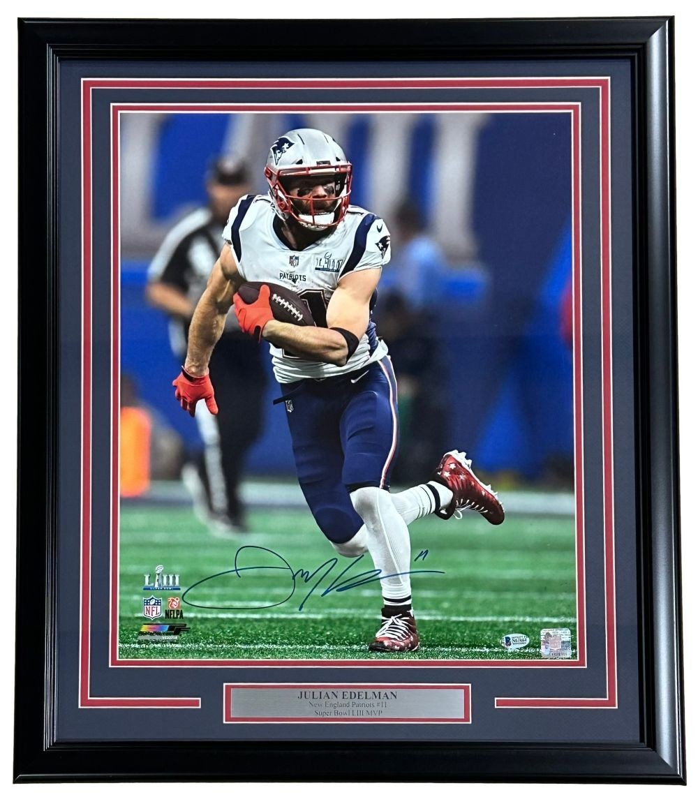 Julian Edelman Signed Framed 16x20 New England Patriots Photo BAS