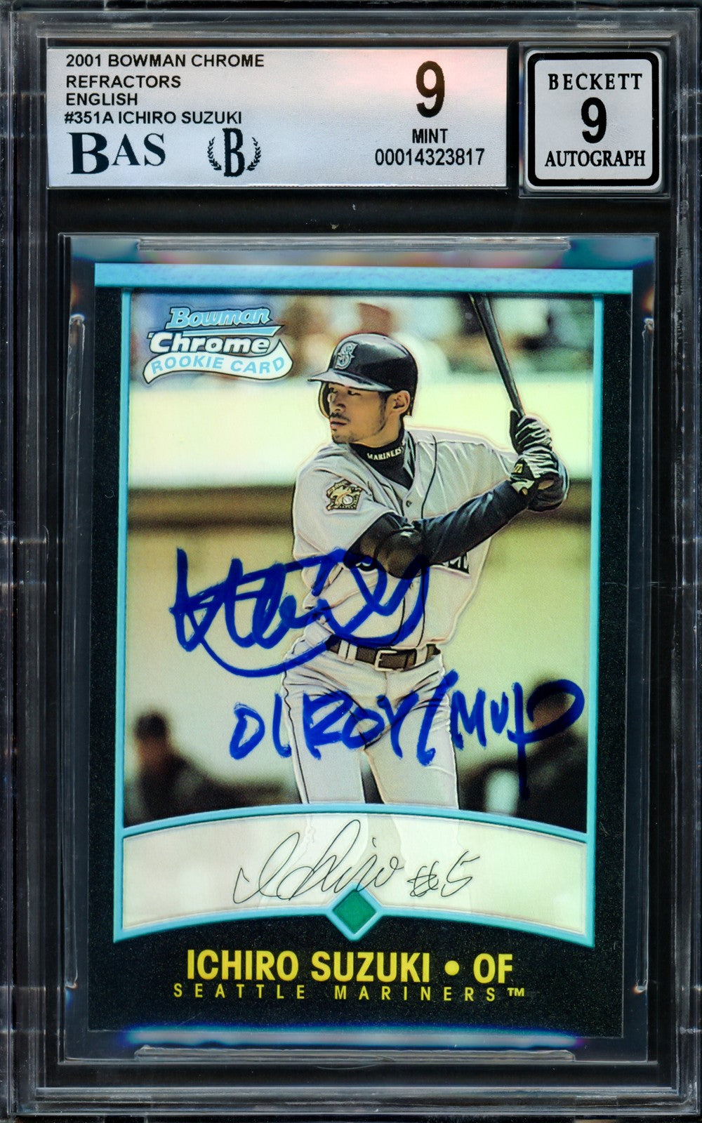 Ichiro Suzuki Signed 2001 Bowman Chrome RC 351A BGS 9 Sig 9 01 ROY/MVP Beckett