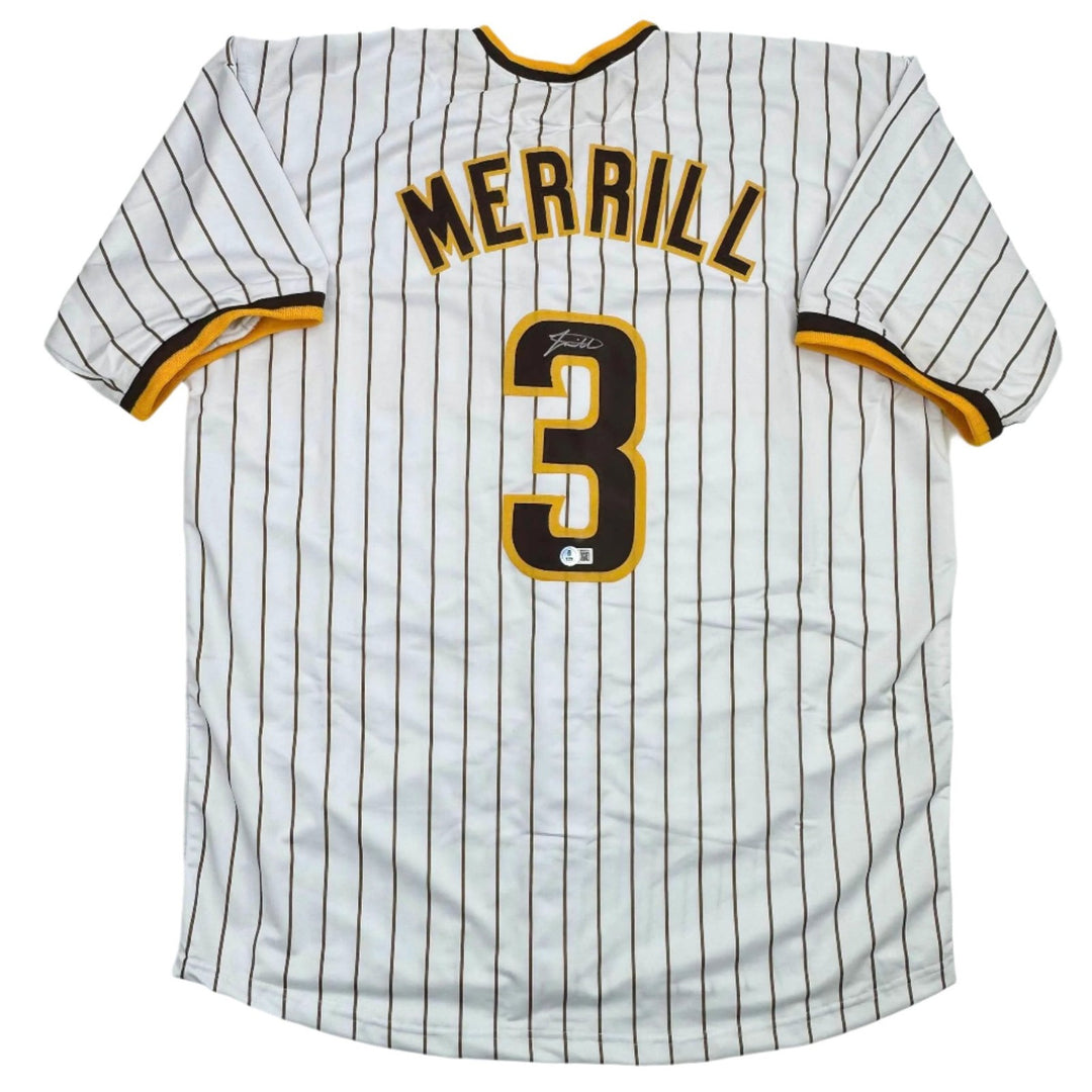 Autographed/Signed Jackson Merrill San Diego Pinstripe Jersey BAS COA