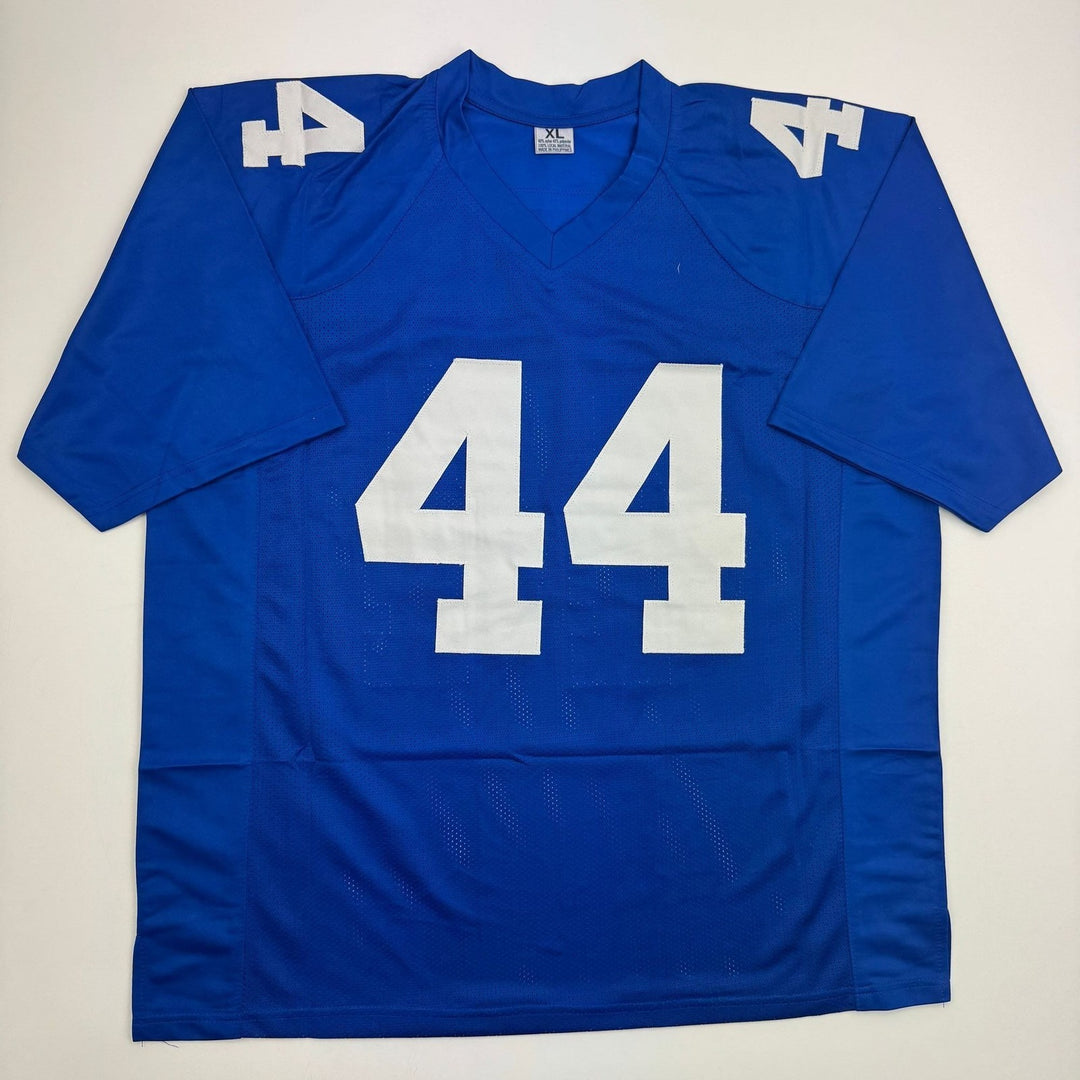 Autographed/Signed Cam Skattebo New York Blue Football Jersey BAS COA