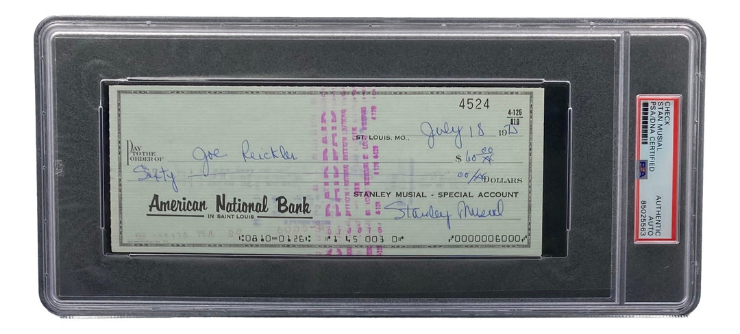 Stan Musial St. Louis Cardinals Signed  Bank Check PSA/DNA 85025563