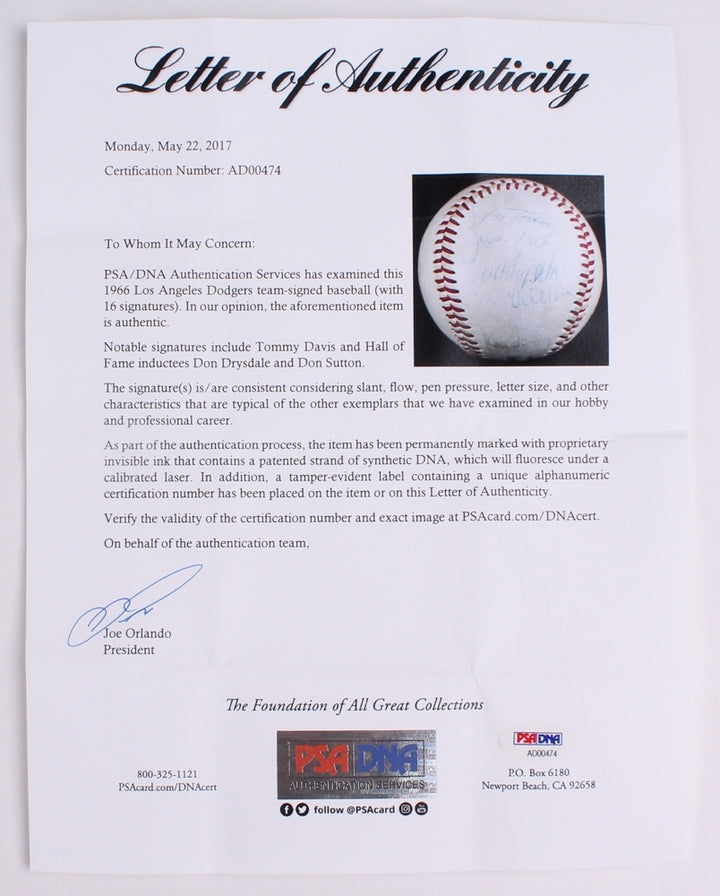 DODGERS TEAM SIGNED 1966 OFFICIAL SPALDING BALL DRYSDALE SUTTON TORBORG LEFEBVRE