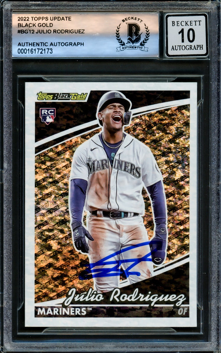 Julio Rodriguez 2022 Topps Update Black Gold RC #BG12 Mariners Sig GM10 Beckett