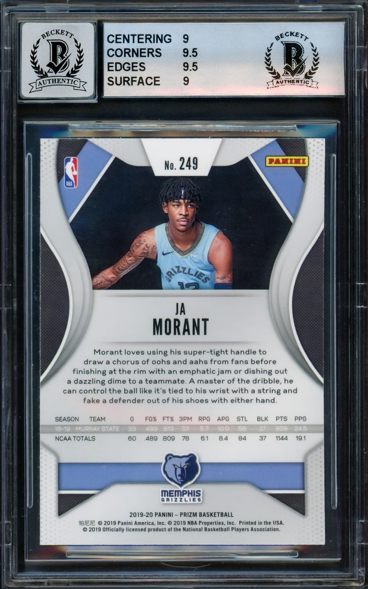 Ja Morant Signed 2019-20 Panini Prizm RC 249 Grizzlies BGS 9 Auto Mint 9 Beckett