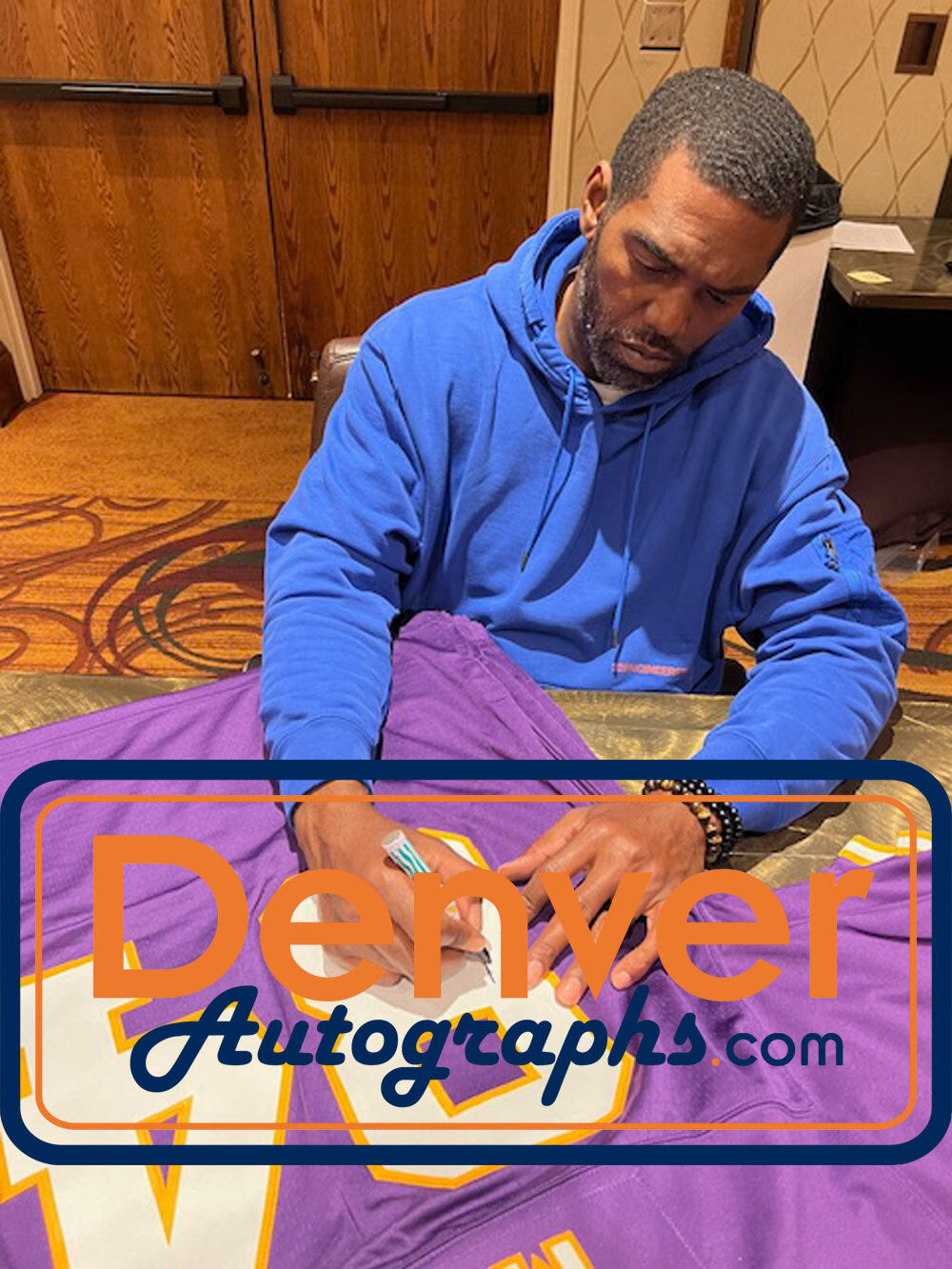 Randy Moss Autographed/Signed Pro Style Purple Jersey Beckett 29993