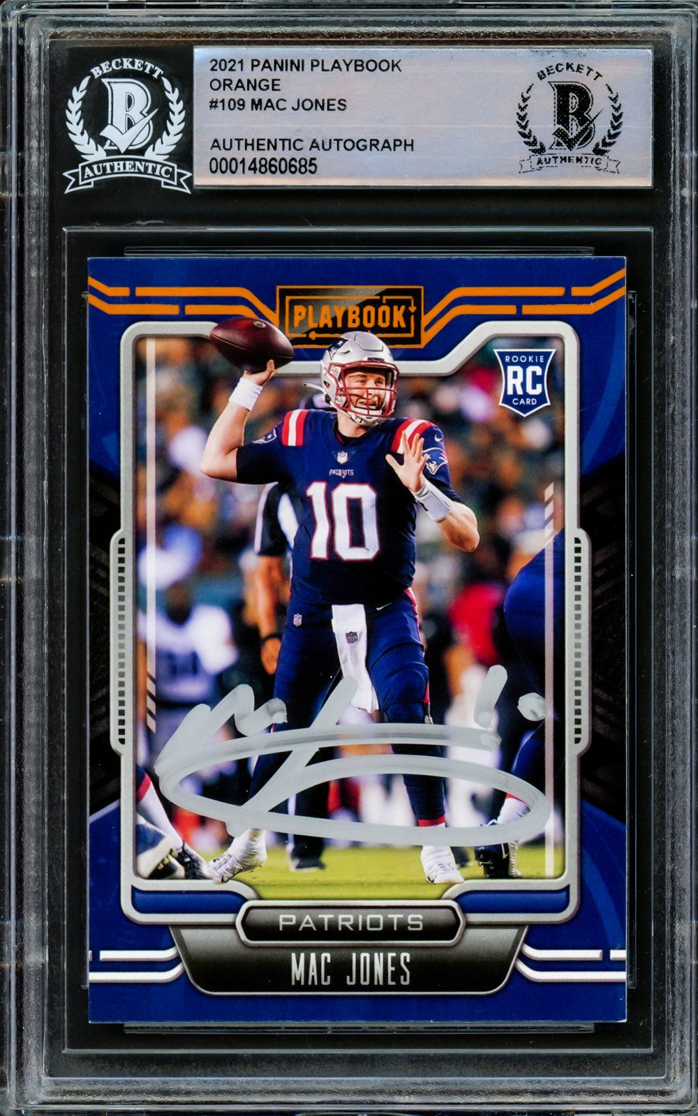Mac Jones Signed 2021 Panini Playbook Orange RC 109 Patriots Beckett #14860685