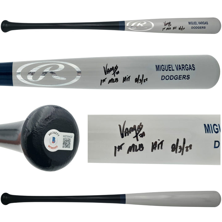 Miguel Vargas Auto Gray Rawlings Game Model Bat Dodgers 1st MLB Hit BAS