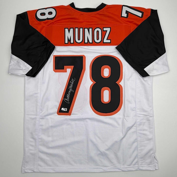 Autographed/Signed Anthony Munoz Cincinnati White Jersey Beckett BAS COA