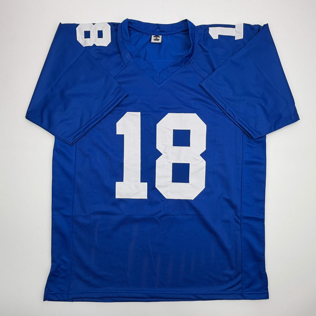 Autographed/Signed DARIUS SLAYTON New York Blue Football Jersey JSA COA Auto