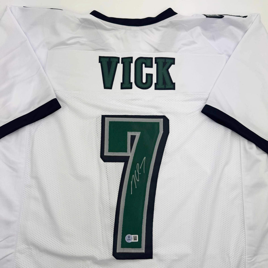 Autographed/Signed MICHAEL MIKE VICK Philadelphia White Football Jersey PSA COA