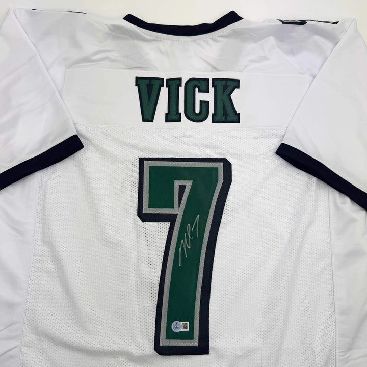 Autographed/Signed MICHAEL MIKE VICK Philadelphia White Football Jersey PSA COA
