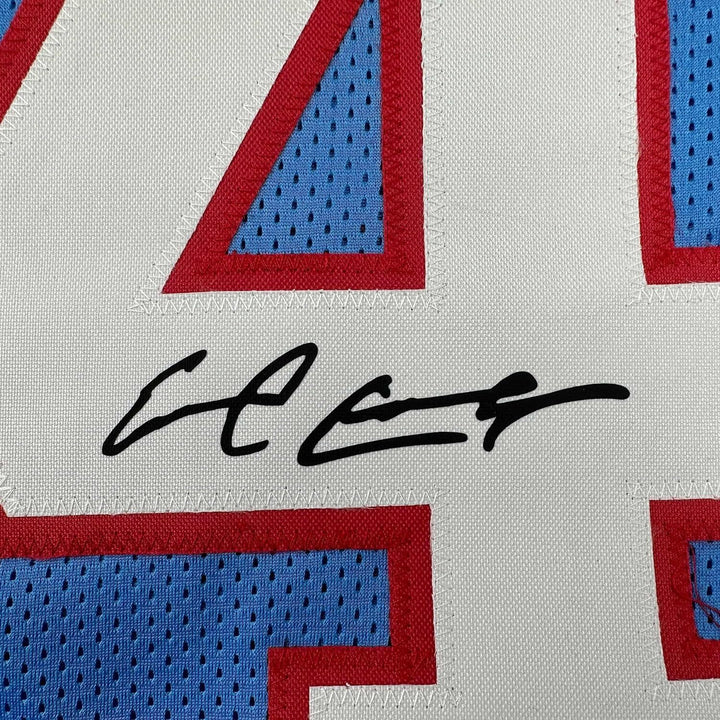 Framed Facsimile Autographed Earl Campbell 33x42 Blue Reprint Laser Auto Jersey