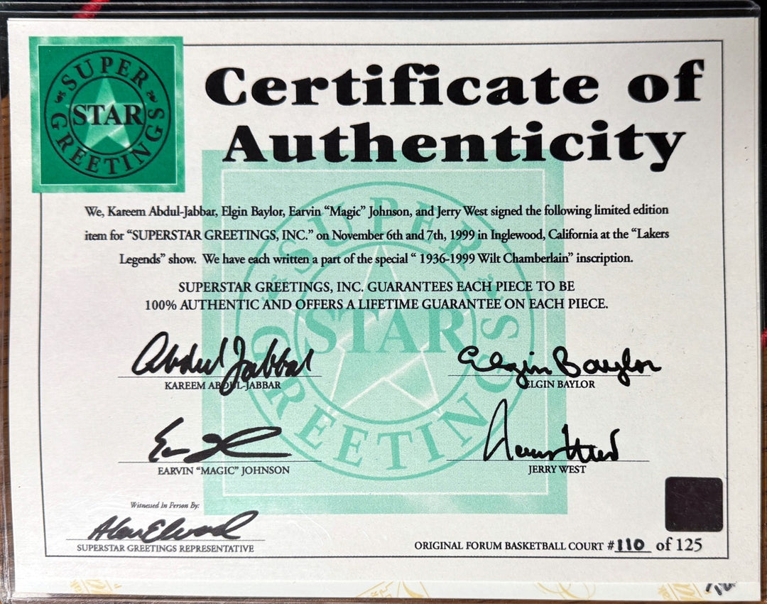 LA Forum Signed Original Floor/Court 4 Sigs Jabbar/West/Baylor/Johnson -SSG Holo