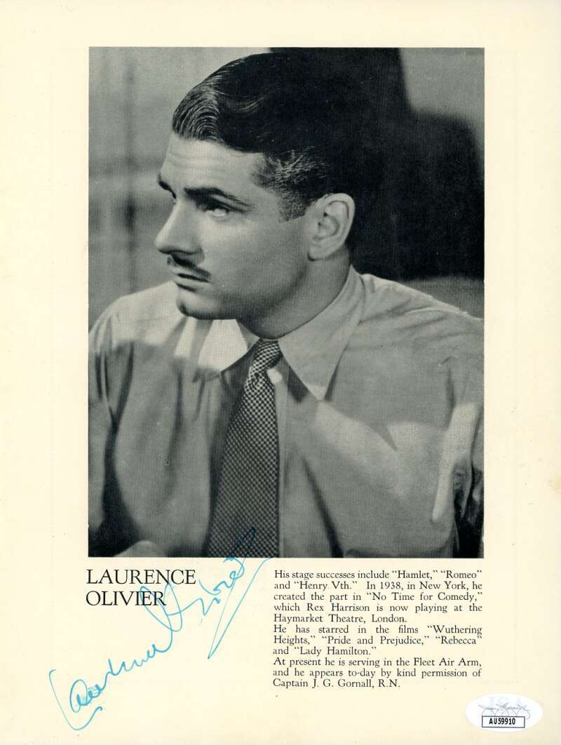 Laurence Oliver JSA Coa Signed 7x10 Photo 1940`s Autograph