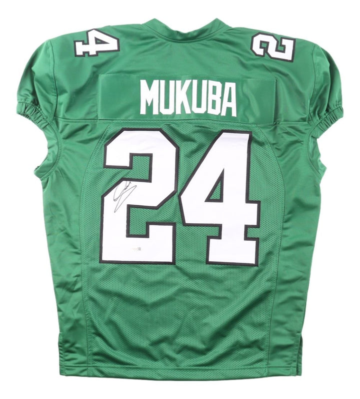 Andrew Mukuba Philadelphia Signed Kelly Green Pro Cut Football Jersey JSA QR