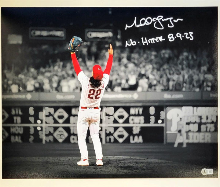 Michael Lorenzen signed "No Hitter 8-9-23" 16x20 Photo auto BAS Beckett Witness