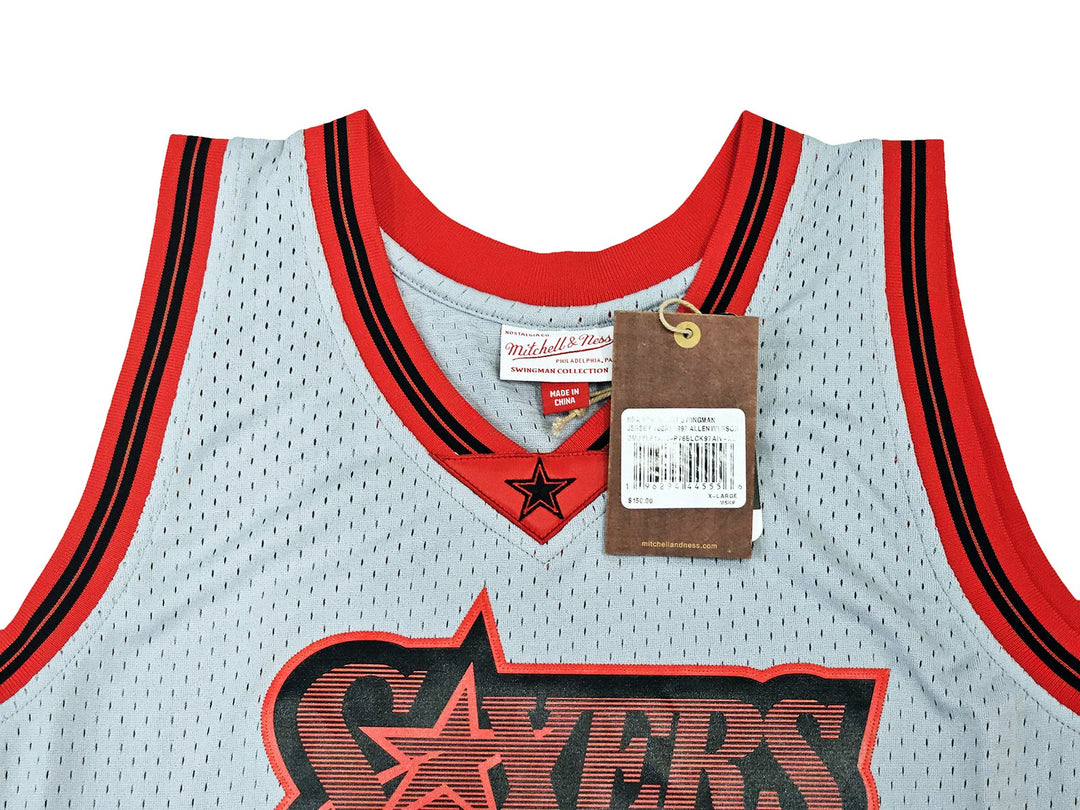 76ers Allen Iverson Auto Grey Auth Mitchell Ness 97 HWC Swingman Jersey XL BAS