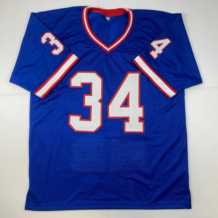Autographed/Signed Thurman Thomas Buffalo Blue Stat Jersey Beckett BAS COA