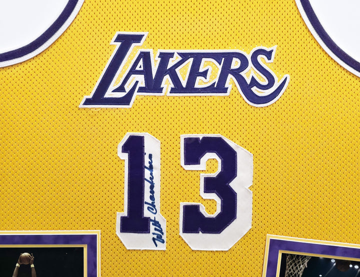 Lakers Wilt Chamberlain Signed Framed Yellow Champion Jersey PSA/DNA #AE02265