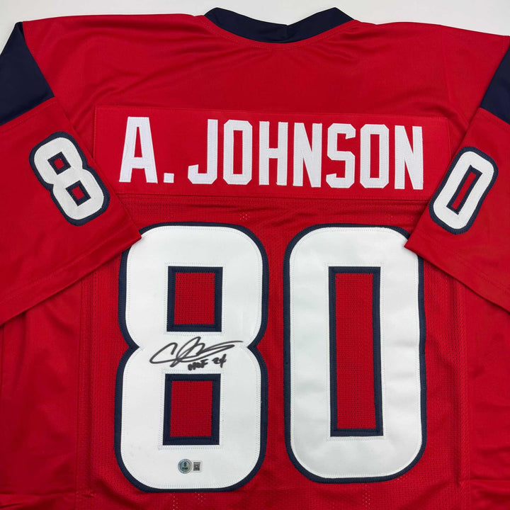 Autographed/Signed ANDRE JOHNSON Houston Red Football Jersey JSA COA Auto