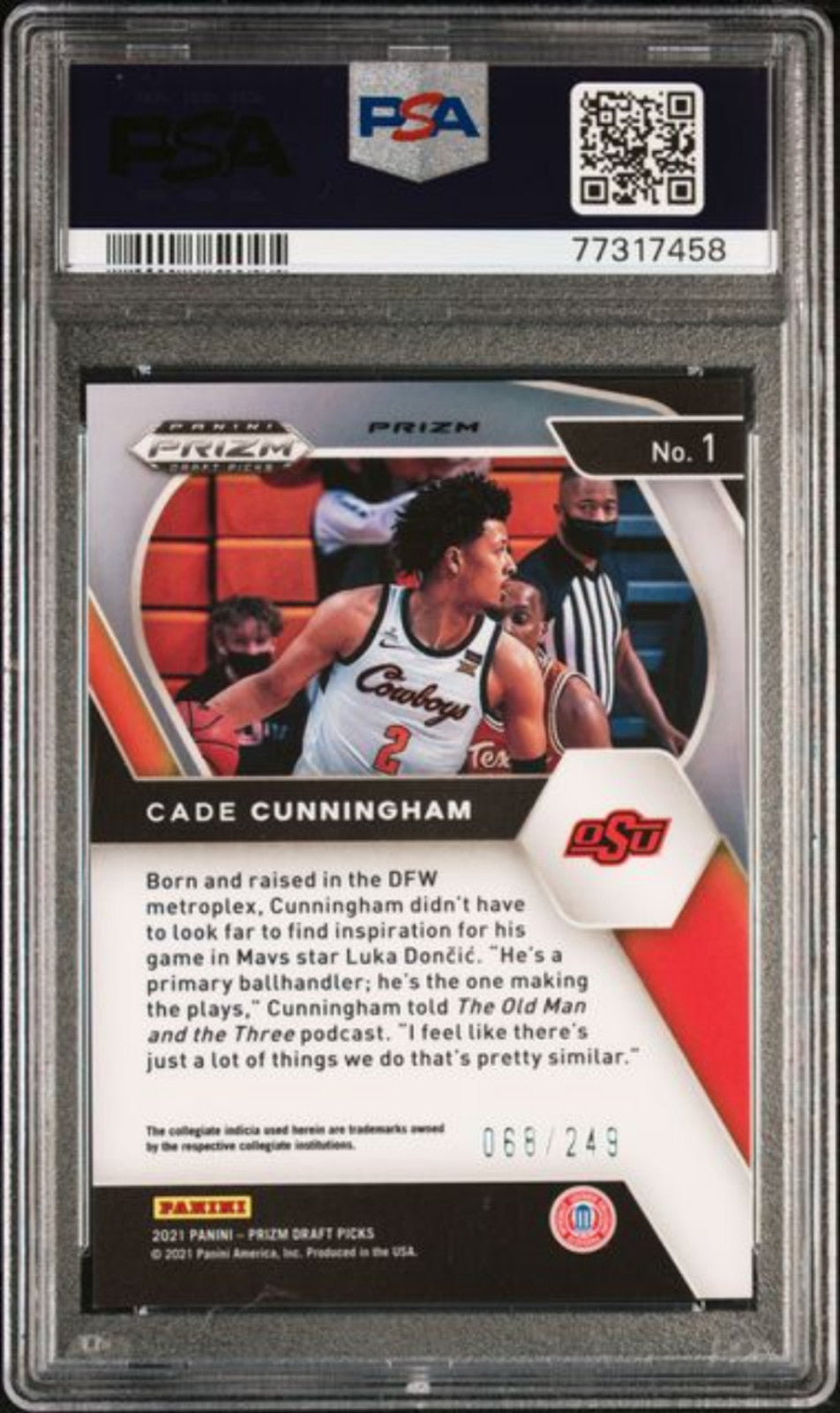 Graded 2021 Panini Prizm DP Cade Cunningham #1 Blue Wave /249 RC Card PSA 10