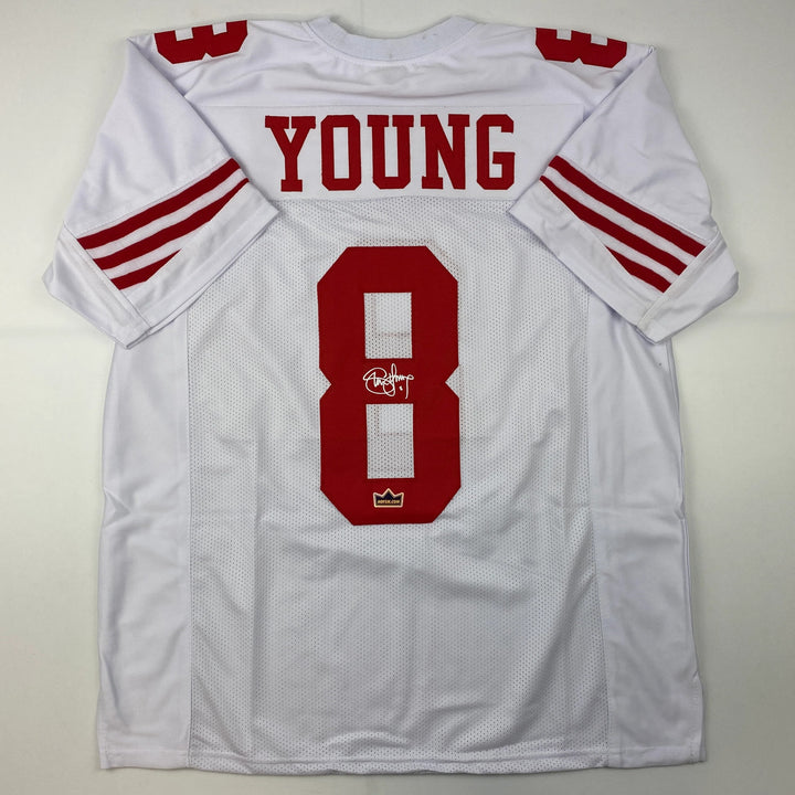 Facsimile Autographed Steve Young San Francisco White Reprint Jersey Men's XL