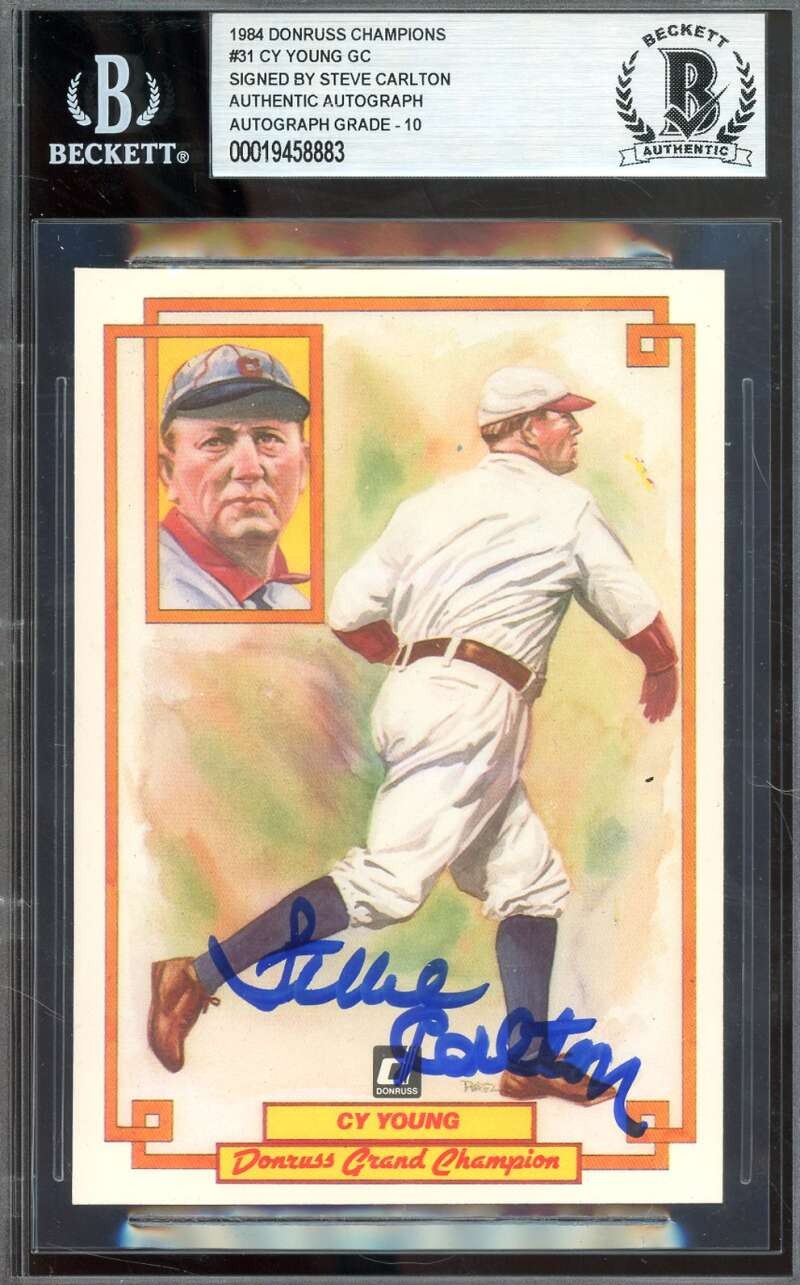 Steve Carlton Gem Mint 10 Beckett BAS Signed 1984 Donruss Champions Cy Young