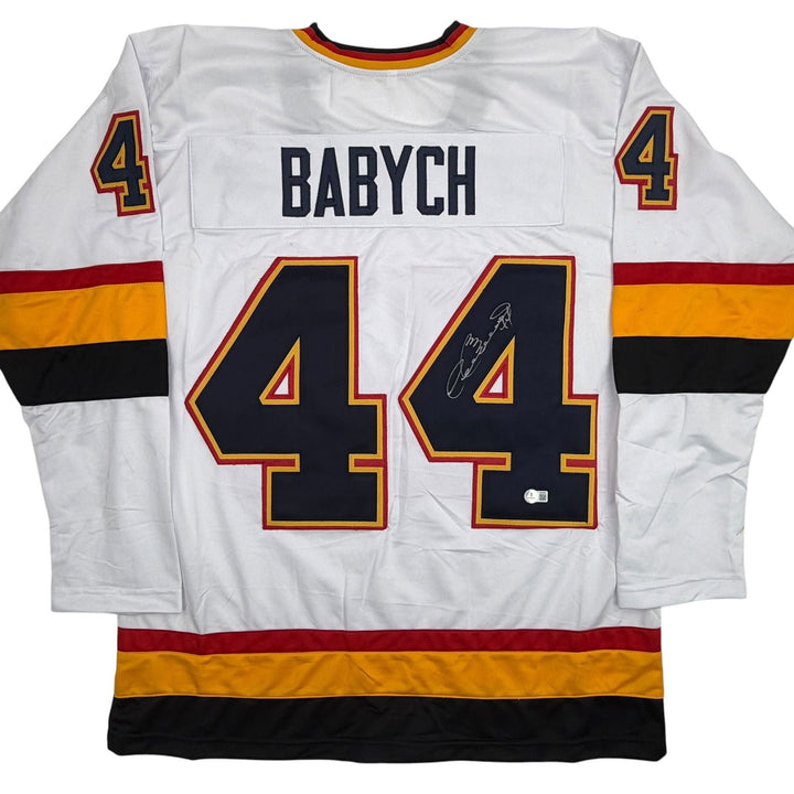 Autographed/Signed Dave Babych Winnipeg White Retro Jersey Beckett BAS COA