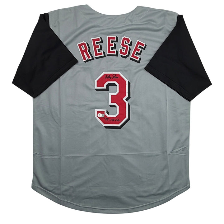 Autographed/Signed Pokey Reese Cincinnati Grey Jersey Beckett BAS COA