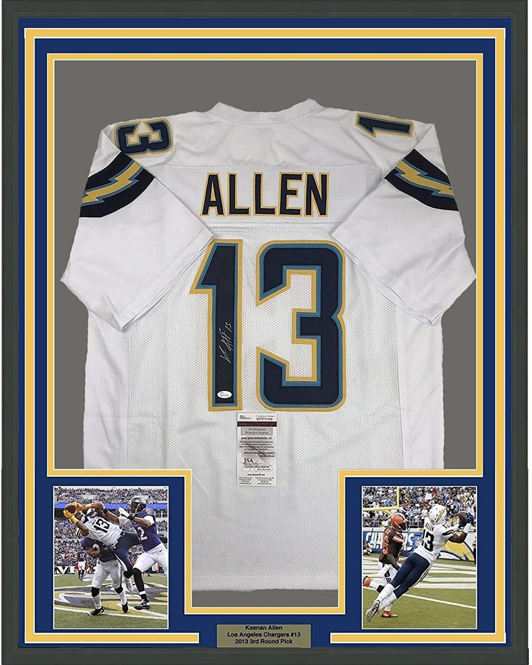 Framed Signed Keenan Allen 35x39 Los Angeles LA White Jersey JSA COA