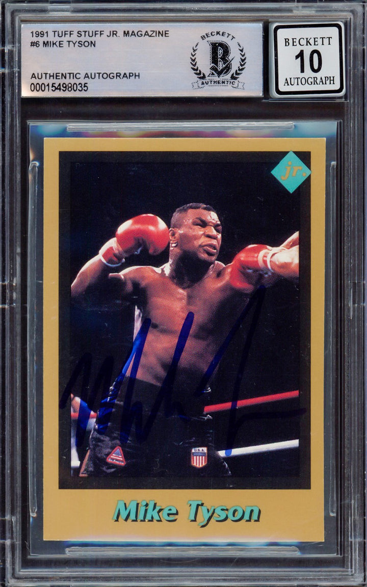 Mike Tyson Auto 1991 Tuff Stuff Jr. Magazine Card 6 Auto GM 10 Beckett #15498035