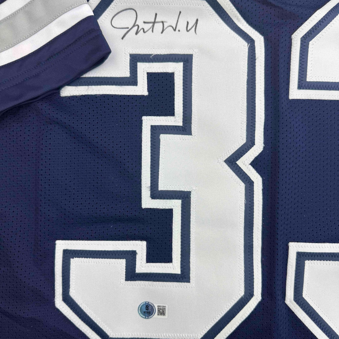 Autographed/Signed Javonte Williams Dallas Blue Jersey Beckett BAS COA