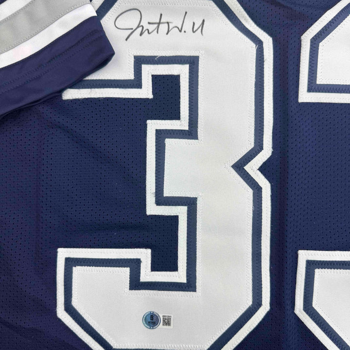 Autographed/Signed Javonte Williams Dallas Blue Jersey Beckett BAS COA