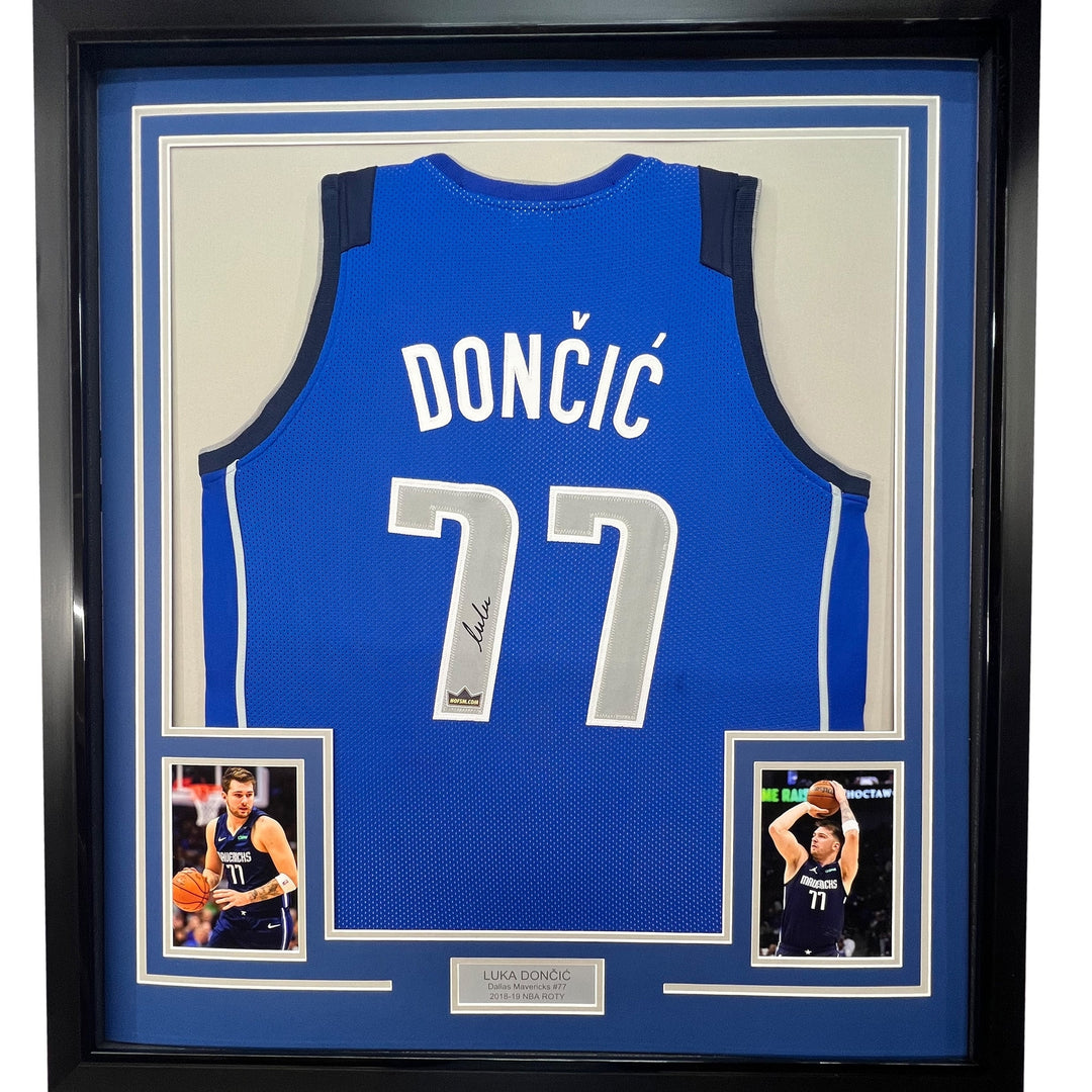 Framed Facsimile Autographed Luka Doncic 33x42 Blue Reprint Laser Auto Jersey