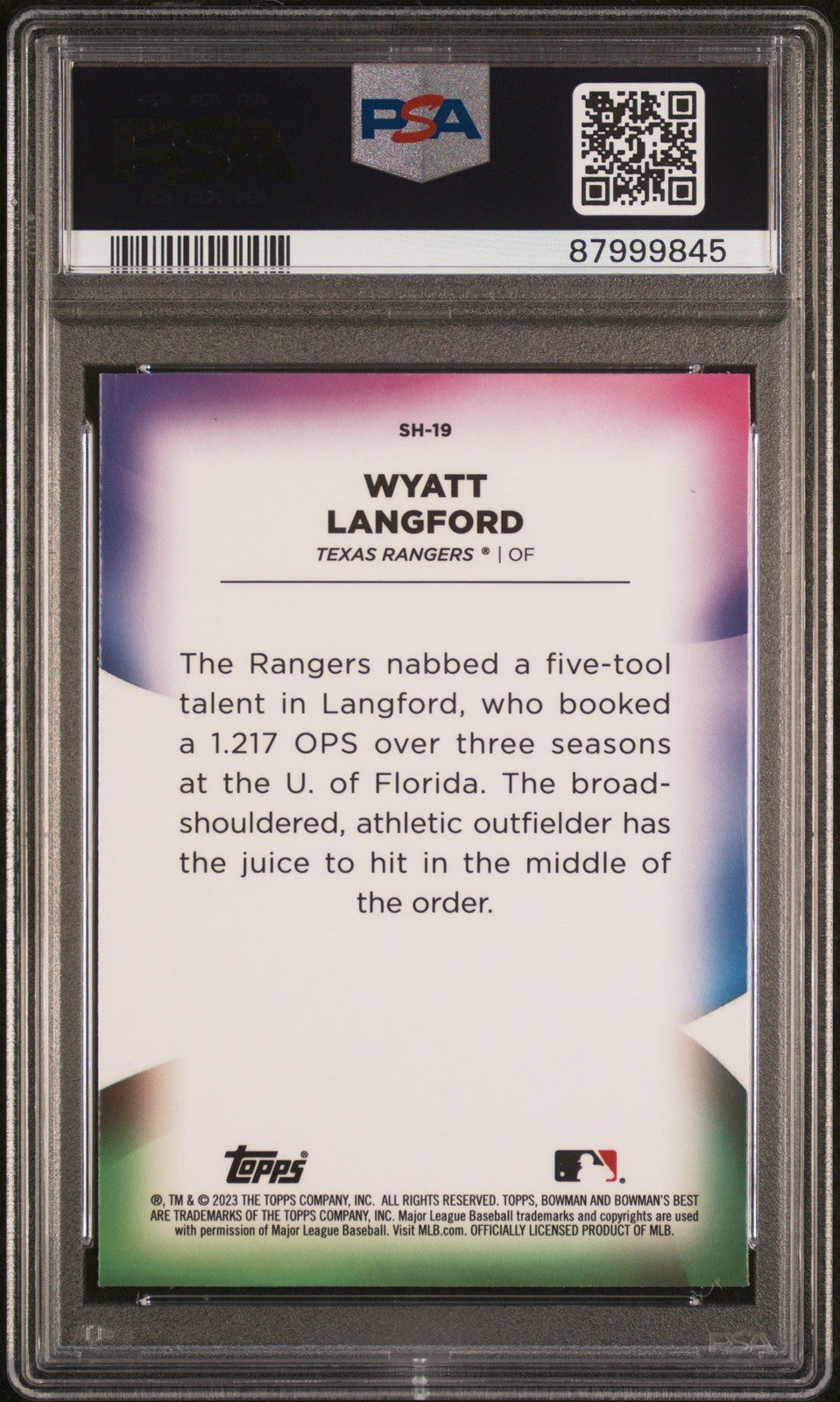 Graded 2023 Bowmans Best Wyatt Langford #SH19 Shellacked RC Card PSA 10