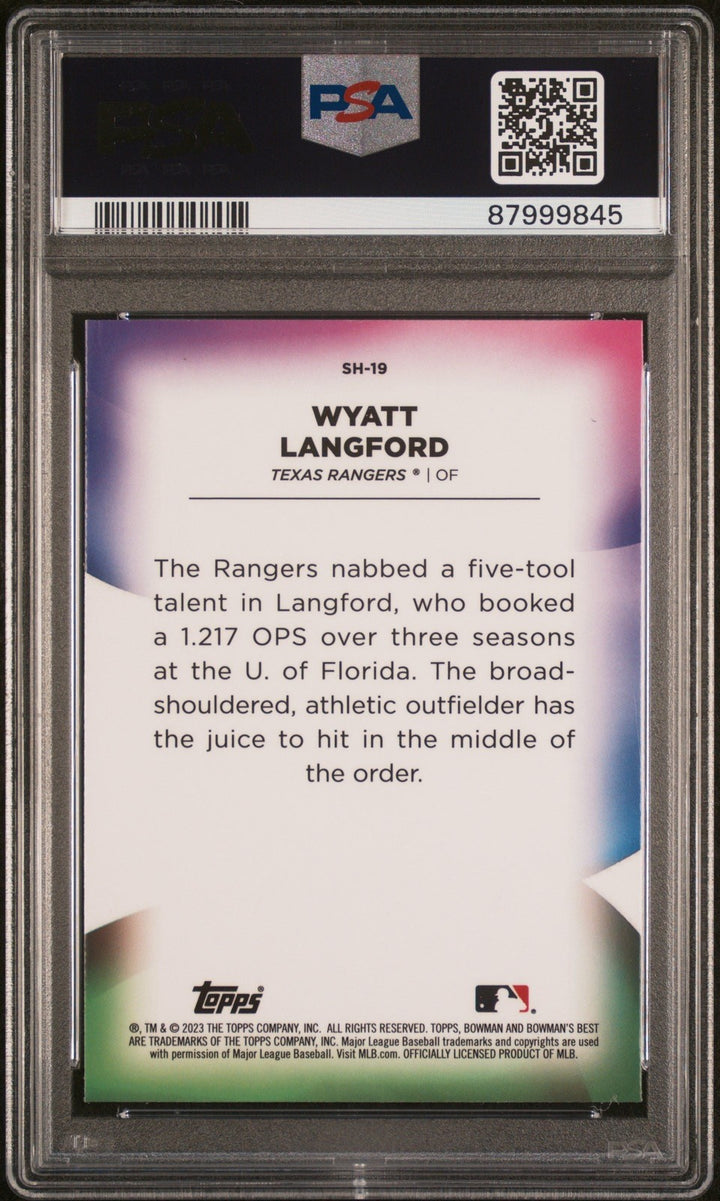 Graded 2023 Bowmans Best Wyatt Langford #SH19 Shellacked RC Card PSA 10
