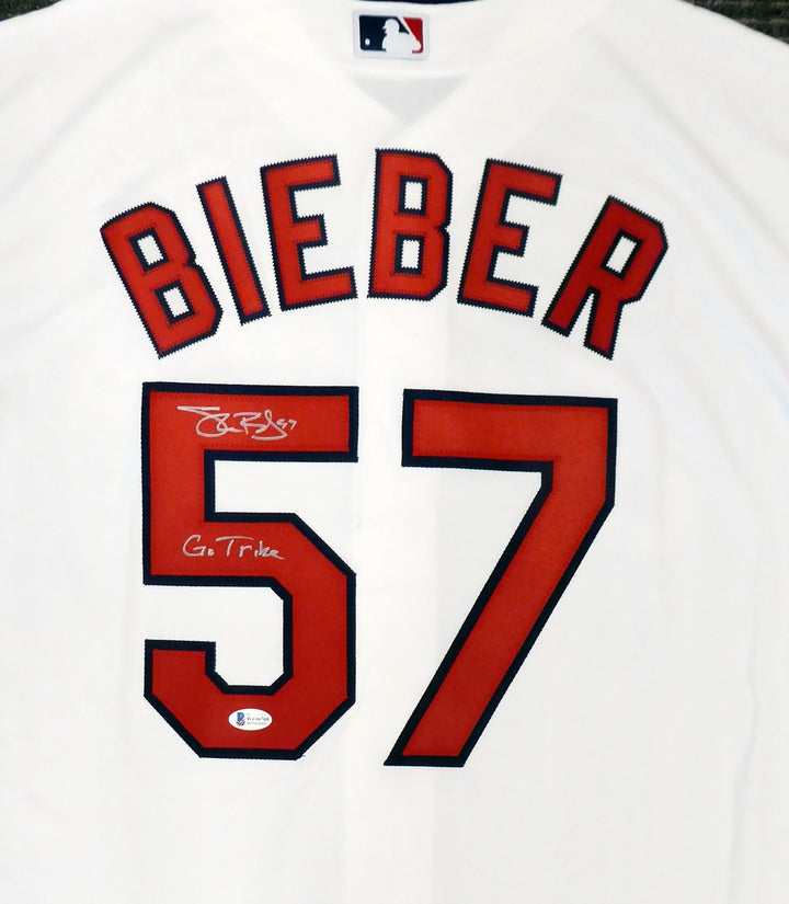 Cleveland Indians Shane Bieber Signed White Nike Jersey Size L Beckett