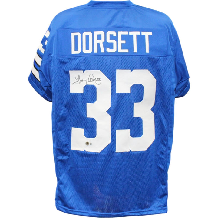 Tony Dorsett Autographed Pro Style Sz XL Blue Jersey Beckett Witness 56399