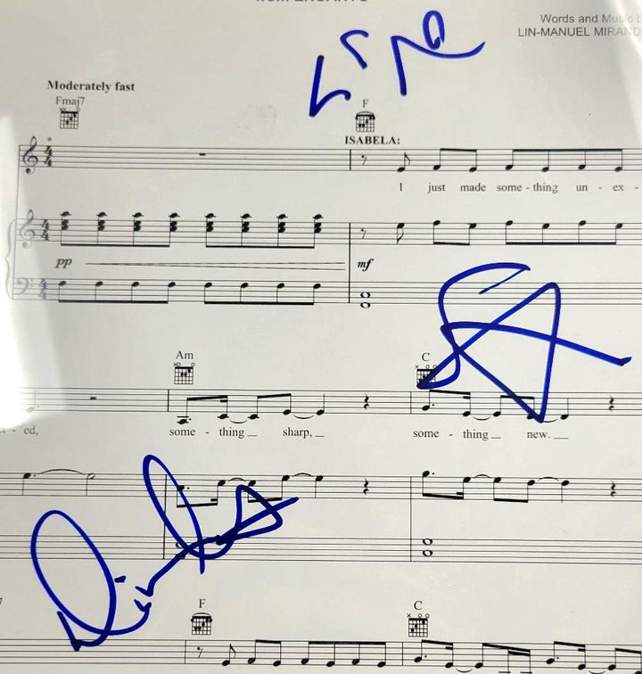 Disney Encanto cast signed 8.5x11 Lyric Sheet Miranda Beatriz Guerrero ~ BAS
