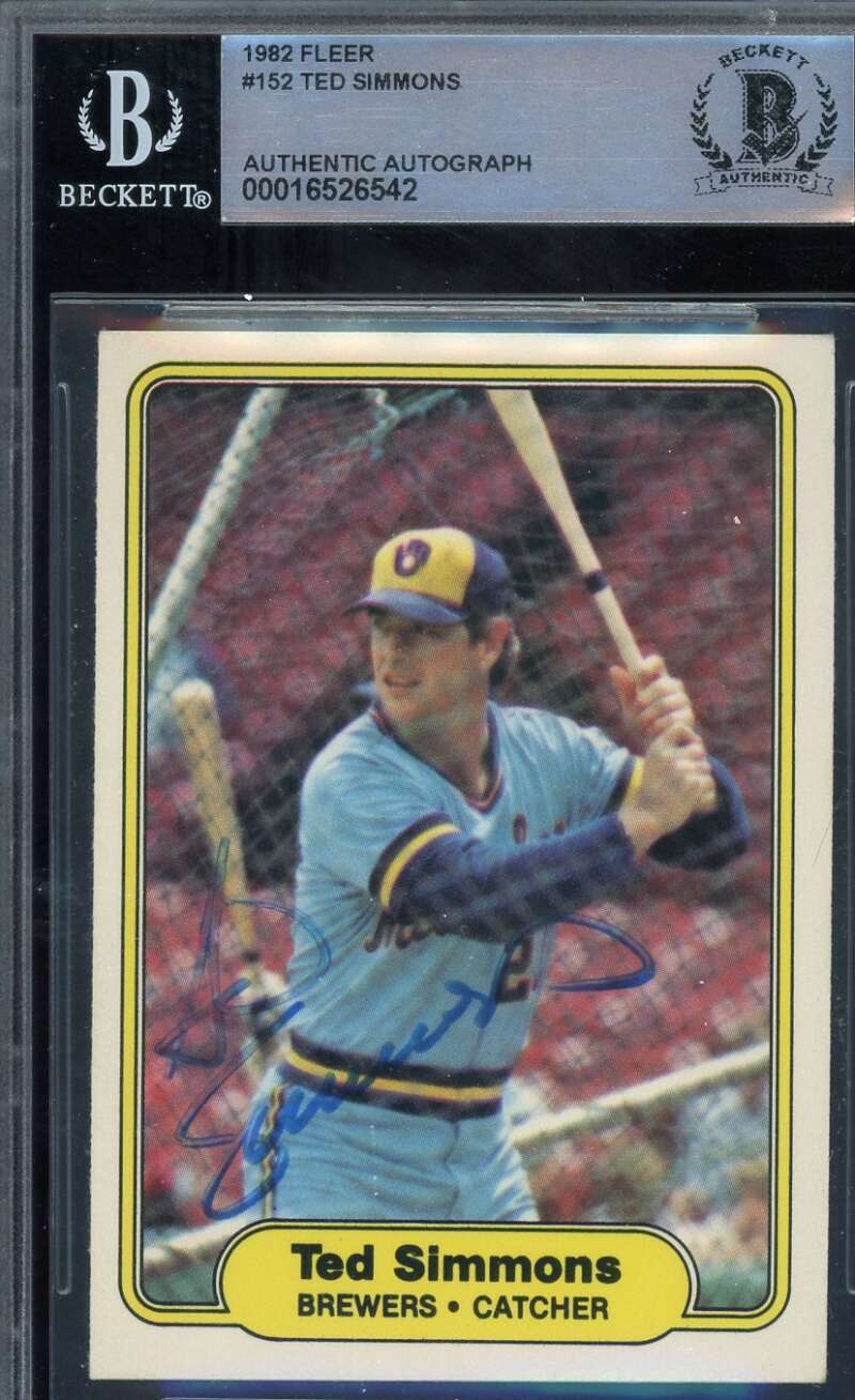 Ted Simmons Beckett BAS Signed 1982 Fleer Autograph