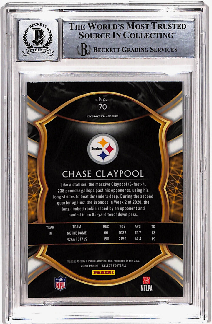 Chase Claypool Signed 2020 Panini Select #70 Rookie Card Beckett Slab 40743