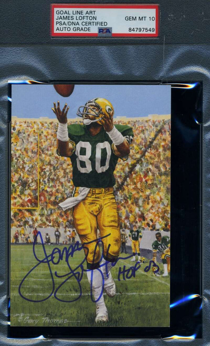 James Lofton Gem Mint 10 PSA DNA Signed Goal Line Art Card GLAC Autograph