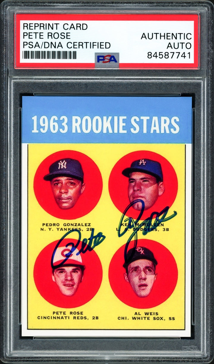 Pete Rose Signed 1963 Topps RC Retro RP Card #537 Cincinnati Reds PSA/DNA