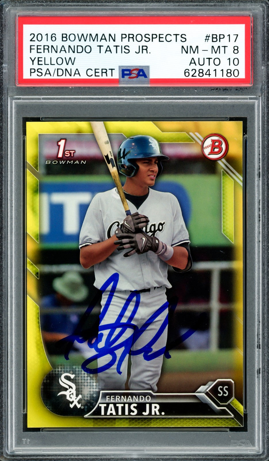 Fernando Tatis Jr Auto 2016 Bowman Prospects Yellow RC BP17 PSA 8 Sig 10 PSA/DNA