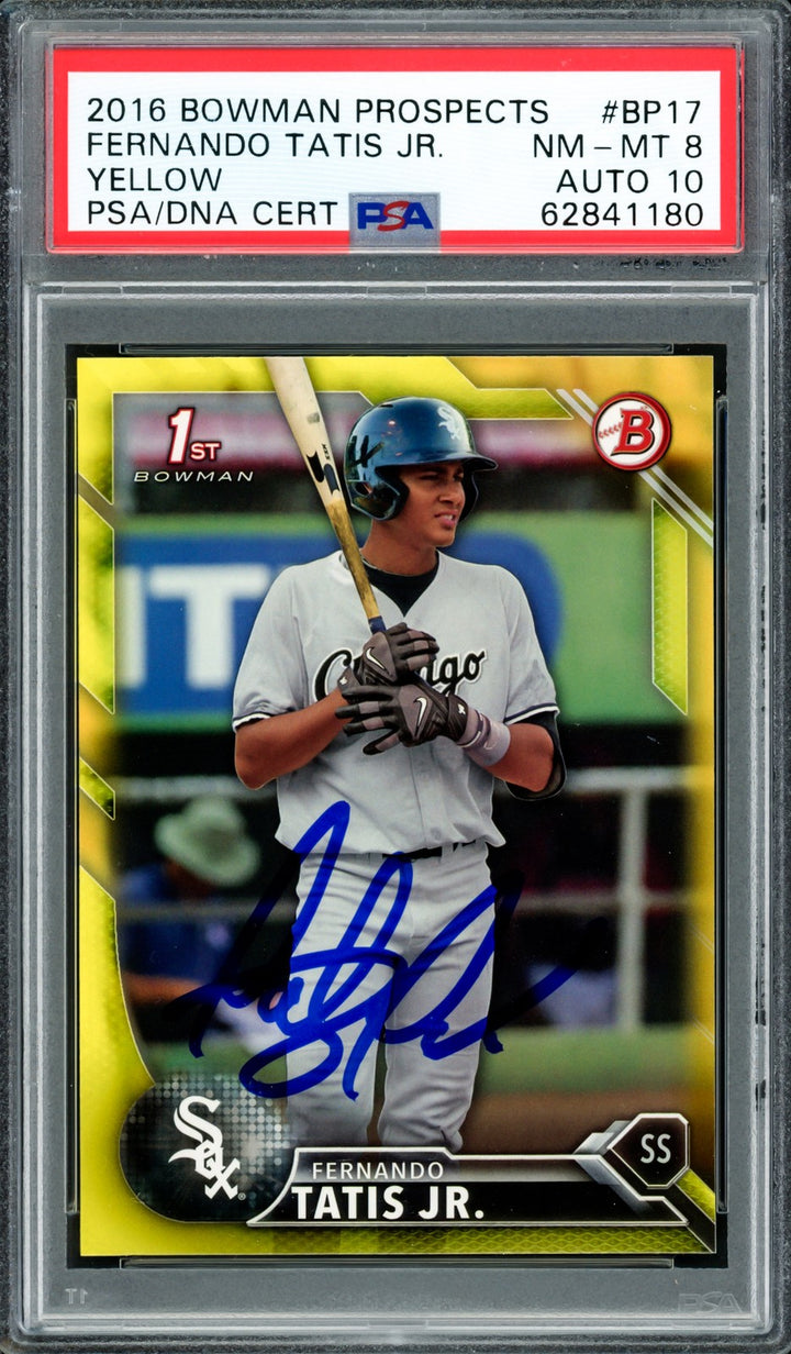 Fernando Tatis Jr Auto 2016 Bowman Prospects Yellow RC BP17 PSA 8 Sig 10 PSA/DNA