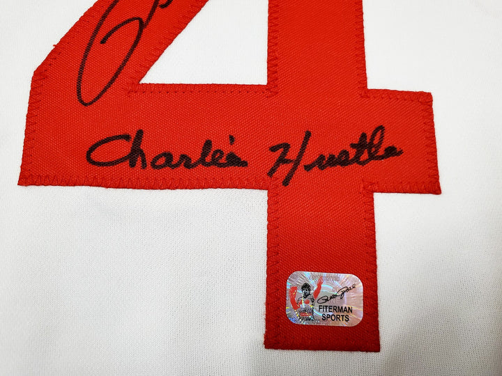 Cincinnati Reds Pete Rose Signed White Jersey "Charlie Hustle" PR Holo